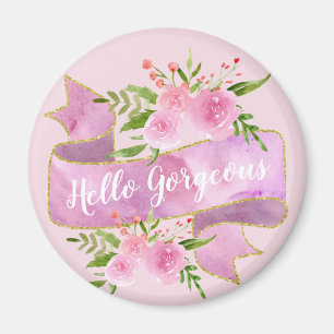 Mädchenhaft hübsche florale rosafarbene Hello Gorg Magnet