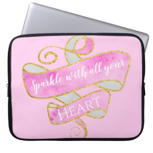 Mädchenhaft hübscher Blush-Pink-Gold-Glitter-Herz Laptopschutzhülle
