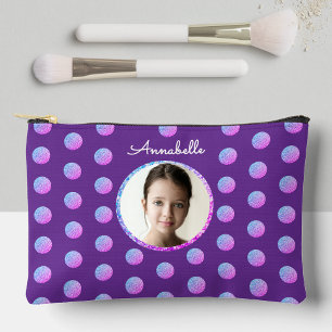 Mädchenhaft lustiges lila und rosa Glitter Polka P Zubehörtasche