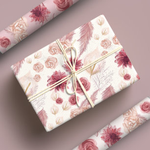 Mädchenhaft Pastell Rosa Blumen Rosen & Wildblumen Geschenkpapier Set