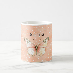 Mädchenhaft Pfirsich Weiße Punkte Schmetterling Kaffeetasse