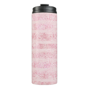 Mädchenhaft Rosa Falsche Glitter Streifen Thermosbecher