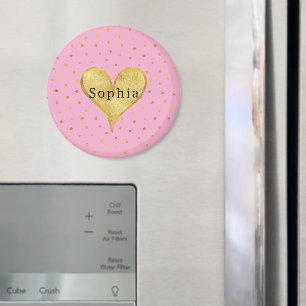 Mädchenhaft Rosa Gold Punkte Herz Magnet