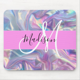 Mädchenhaft rosa holografischer irisierender Monog Mousepad