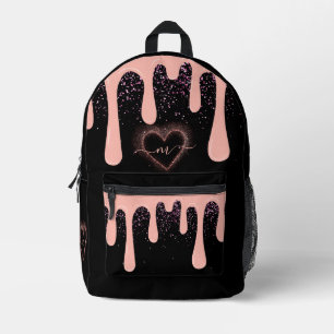 Mädchenhaft Rosa Lacktropfen Glitter Monogramm Bedruckter Rucksack