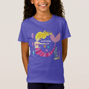 Mädchenhaft rosa lila Meerjungfrau unter dem Meer T-Shirt