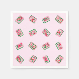 Mädchenhaft rosa Mahjong-Blumenkacheln Serviette
