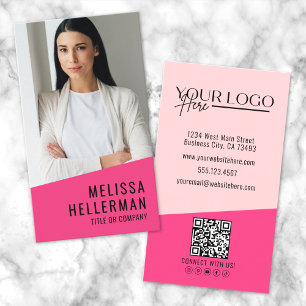 Mädchenhaft Rosa Modernes Minimalistisches Logo QR Visitenkarte