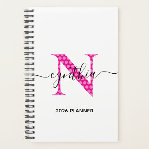 Mädchenhaft rosa Punkte-Monogramm Planer