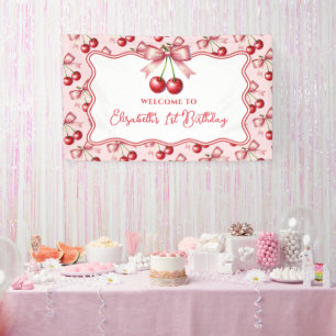 Mädchenhaft Rosa Rote Kokette Kirsche Erste 1. Geb Banner