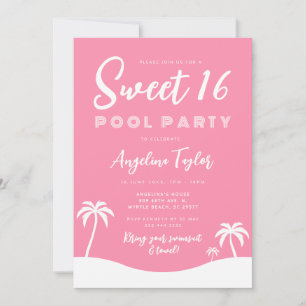 Mädchenhaft Rosa Sommer Poolparty Sweet 16 Einladung