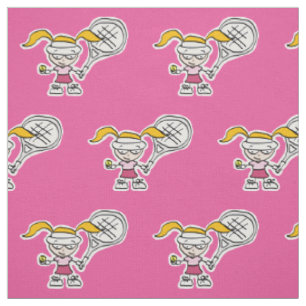 Mädchenhaft rosa Tennisspieler Cartoon-Stoff für M Stoff