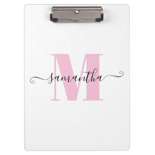 Mädchenhaft rosa und weiß gepunktetes Monogramm Klemmbrett