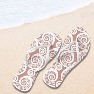 Mädchenhaft Rosa-Weiße Naturinspirierte Farnblatt  Flip Flops