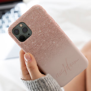 Mädchenhaft rosé-goldener Glitter-Ombre-Schimmer m iPhone 13 Pro Max Hülle