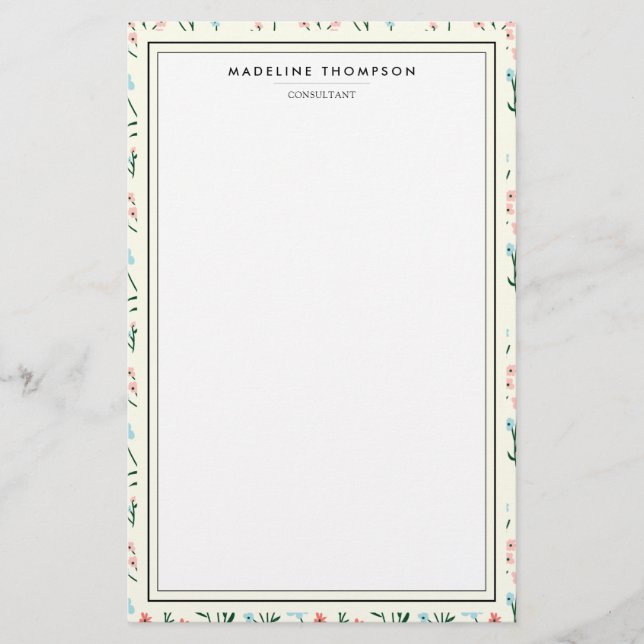 Mädchenhaft Schick Pastell Rosa Blau Blumen Muster Briefpapier (Vorderseite)