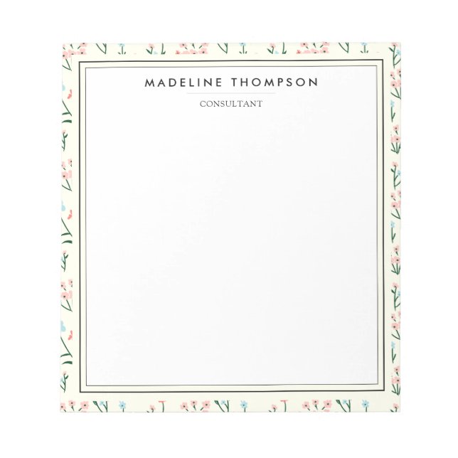 Mädchenhaft schicke Pastell-Rosa-Blau-Blumen-Muste Notizblock (Vorderseite)