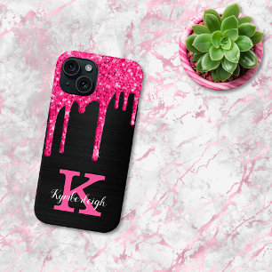 Mädchenhaft Schwarz Heiß Rosa Glitter Tropfen Mono Case-Mate iPhone Hülle