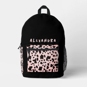 Mädchenhaft schwarze Kuhflecken Pastellrosa Tierdr Bedruckter Rucksack