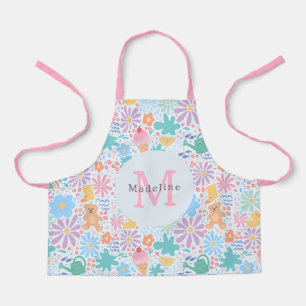Mädchenhaft süße florale rosa Regenbogen-Monogramm Schürze