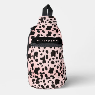 Mädchenhaft trendy schwarzes rosa Kuh-Tier-Muster Crossbody Bag