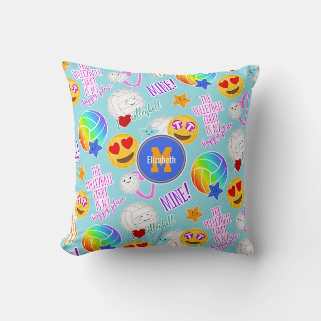 mädchenhaft volleyball-glückliche kawaii-emoji-Auf Kissen (Vorderseite)