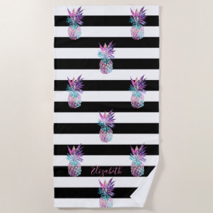 Mädchenhafte Ananas,Schwarz Weiße Streifen -Person Strandtuch