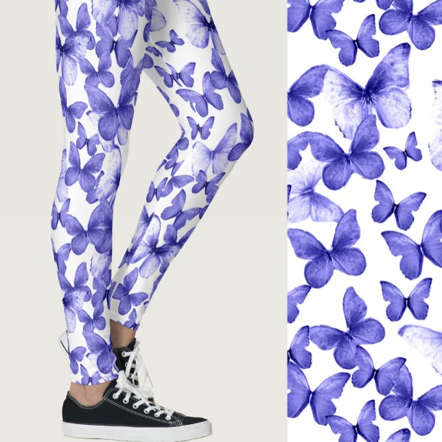 Mädchenhafte blaue Schmetterlinge Whimsical Muster Leggings (Von Creator hochgeladen)