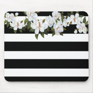 Mädchenhafte Blumen Magnolie, Streifen Mousepad