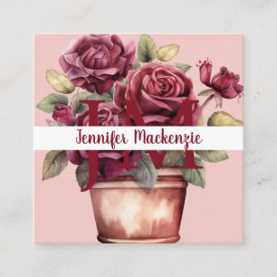 Mädchenhafte elegante rosa burgunderrote Rosen Quadratische Visitenkarte