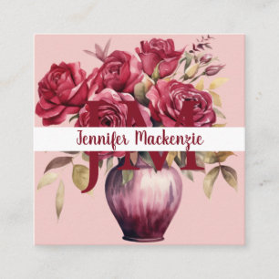 Mädchenhafte elegante rosa burgunderrote Rosen Quadratische Visitenkarte