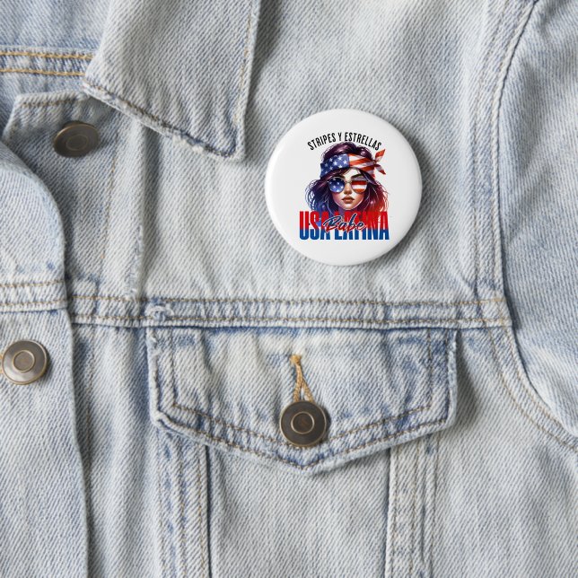 Mädchenhafte Latina  Fourth of July Unabhängigkeit Button (Beispiel)