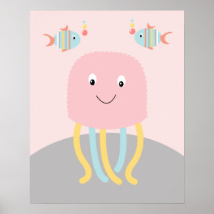 Mädchenhafte Meer Ozean Leben Rosa Quallen Kunst P Poster