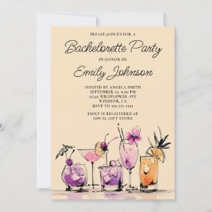 Mädchenhafte moderne Cocktails Illustration Jungge Einladung