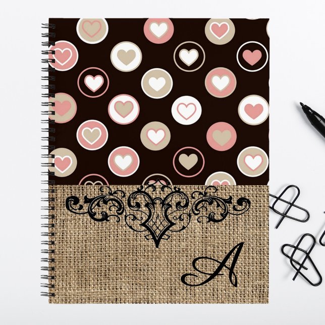 Mädchenhafte Polka Punkte und Jute Muster mit Mono Notizbuch (Von Creator hochgeladen)