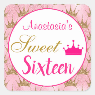 Mädchenhafte Prinzessin Hot Pink Gold Glitter Swee Quadratischer Aufkleber
