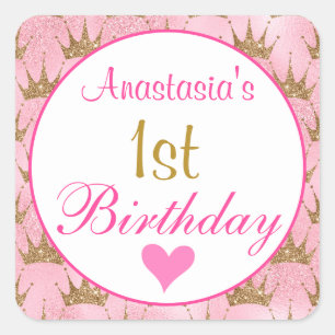 Mädchenhafte Prinzessin Pink und Gold Glitter 1. G Quadratischer Aufkleber
