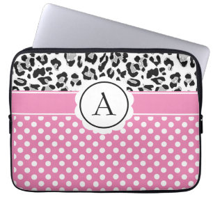Mädchenhafte Punkte und Tierdruck-Monogramm Laptopschutzhülle