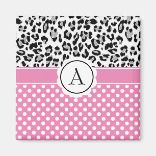 Mädchenhafte Punkte und Tierprint-Monogramm Magnet