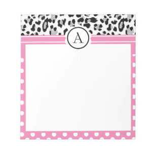 Mädchenhafte Punkte und Tierprint-Monogramm  Notizblock