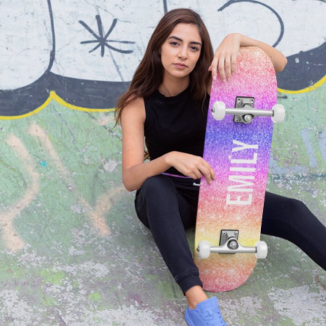 Mädchenhafte Regenbogen-Glitzer Skateboard (Von Creator hochgeladen)