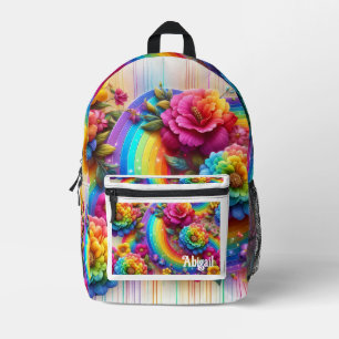 Mädchenhafte Regenbogenblumen mit Glittertropfen R Bedruckter Rucksack