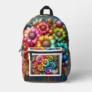 Mädchenhafte Regenbogenblumen mit Glittertropfen R Bedruckter Rucksack