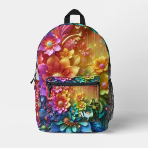 Mädchenhafte Regenbogenblumen mit Glitzer-Tropfen- Bedruckter Rucksack