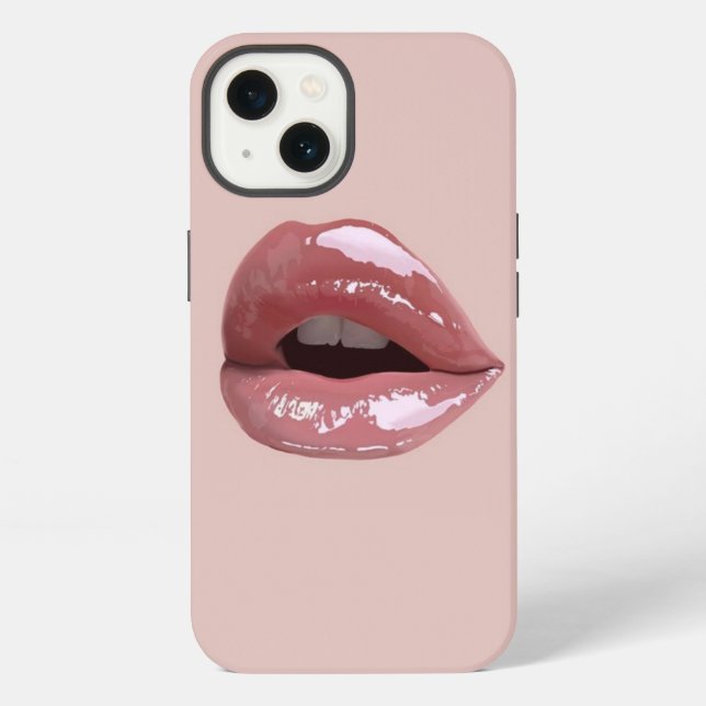 mädchenhafte rosa glitzernde Lippen  iPhone Hülle (Rückseite)