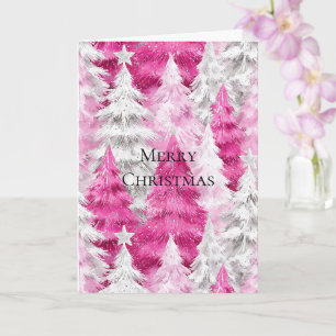 Mädchenhafte rosa silberne Glamour-Weihnachtsbäume Karte
