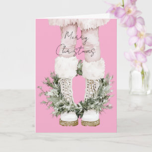Mädchenhafte rosa Stiefel Beine Weihnachten Karte
