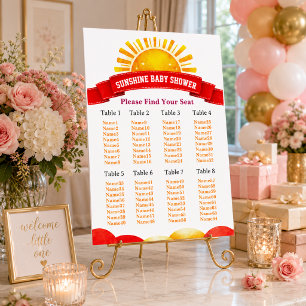 Mädchenhafte rote Sonnenschein-Baby-Shower-Sitzord Poster