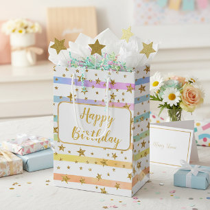 Mädchenhafte Streifen und Sterne personalisierter  Mittlere Geschenktüte