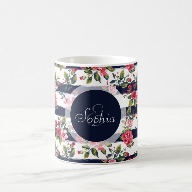 Mädchenhafte vintage Rosen florale Wasserfarbe Str Kaffeetasse (Mittel)
